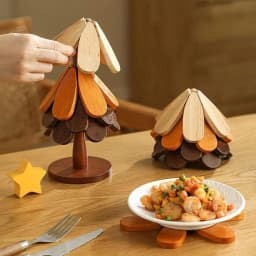 Star Wooden Christmas Tree Shaped Coasters For Home / Entryway Decor, Dinner Table Or Coffee Table. Heat-Resistant Wooden Trivets For Hot Dishes Wooden Tree Trivets Set For Hot Pans, Bowls Or Plates.