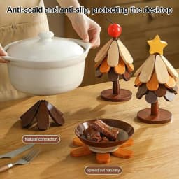 Star Wooden Christmas Tree Shaped Coasters For Home / Entryway Decor, Dinner Table Or Coffee Table. Heat-Resistant Wooden Trivets For Hot Dishes Wooden Tree Trivets Set For Hot Pans, Bowls Or Plates.