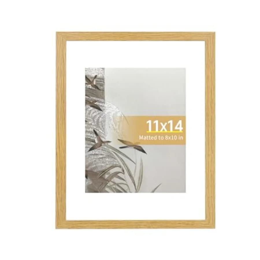 11x14 Natural Picture Frame for Wall Hanging, Wood Material, Light Brown, Includes 8x10 Mat Compatibility