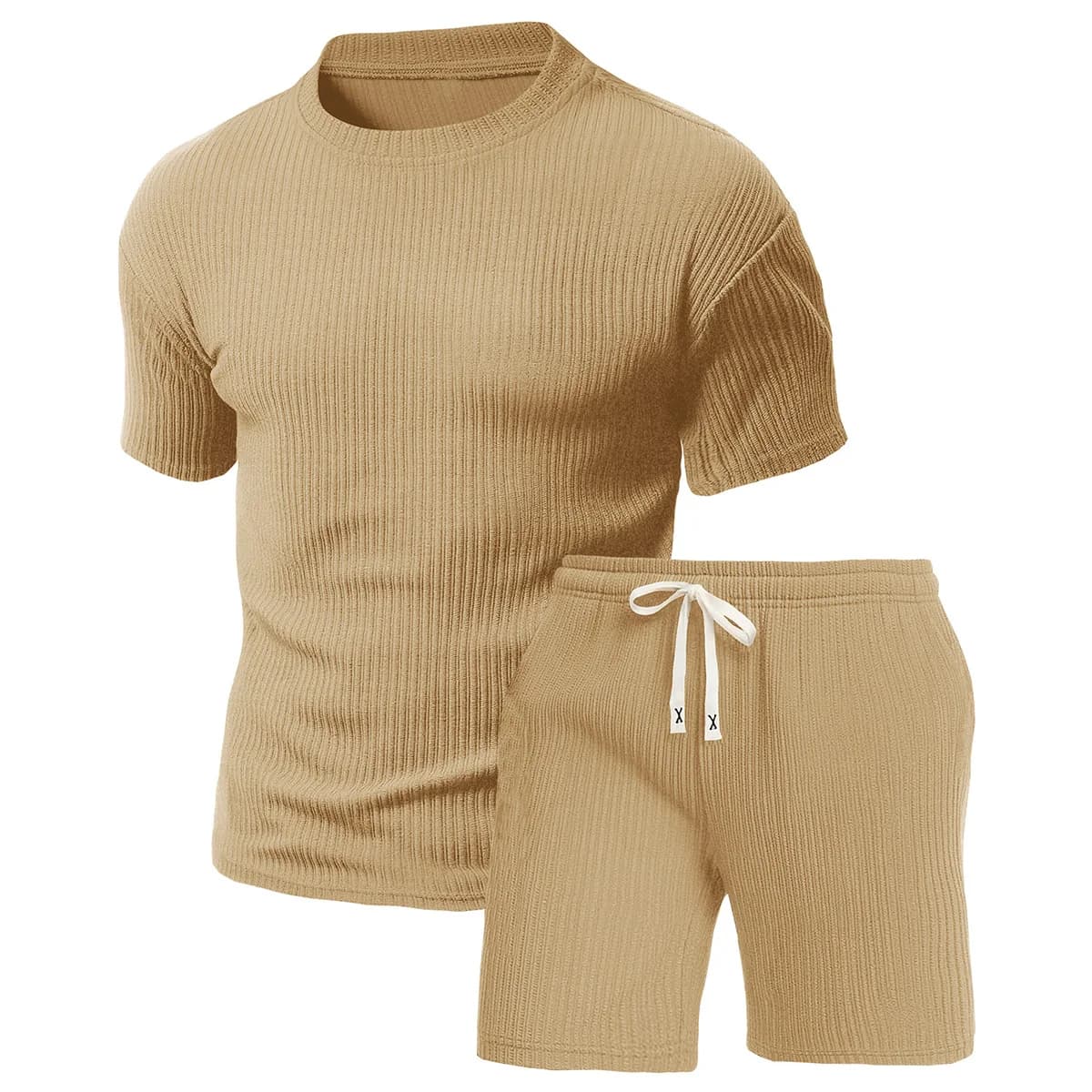 2-Piece Men's Round Neck Short-Sleeved Shorts Set, Textured Fabric Breathable and Sweat Wicking, Suitable for Outdoor Hiking, Travel, Fitness and Other Sports in Summer with Casual Sports T-Shirt Set