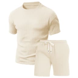 2-Piece Men's Round Neck Short-Sleeved Shorts Set, Textured Fabric Breathable and Sweat Wicking, Suitable for Outdoor Hiking, Travel, Fitness and Other Sports in Summer with Casual Sports T-Shirt Set