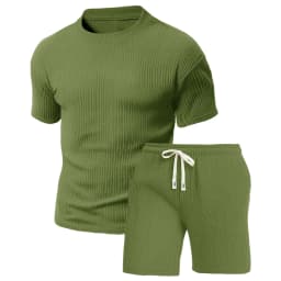 2-Piece Men's Round Neck Short-Sleeved Shorts Set, Textured Fabric Breathable and Sweat Wicking, Suitable for Outdoor Hiking, Travel, Fitness and Other Sports in Summer with Casual Sports T-Shirt Set
