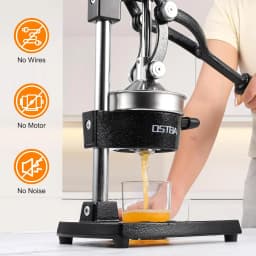 Cast Iron Manual Citrus Juicer, Heavy Duty Hand Press Orange Juicer with Stainless Steel Cup & Strainer, Commercial Grade Lemon Squeezer for Orange, Lemon, Lime, Grapefruit, Pomegranate