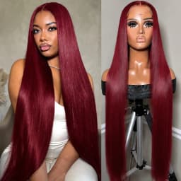 Burgundy 99J 13X6 HD Lace Front Wigs Human Hair Indian Bone Straight Human Hair Wig Pre Plucked Red Colored Lace Frontal Wigs