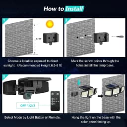 1/2 Pack Solar Outdoor Motion Sensor Lights, 3 Heads 270° Wide Angle Security Flood Lights, IP44 Solar Powered Street Area Light with 3 Lighting Modes for Yard Patio Garage Driveway Walkway