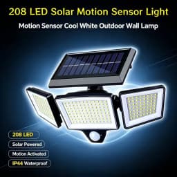 1/2 Pack Solar Outdoor Motion Sensor Lights, 3 Heads 270° Wide Angle Security Flood Lights, IP44 Solar Powered Street Area Light with 3 Lighting Modes for Yard Patio Garage Driveway Walkway