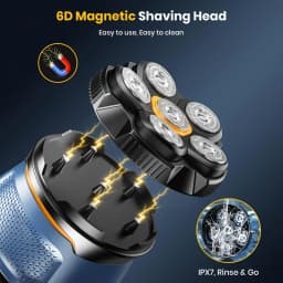 Magnetic 6D rotating razor | Rechargeable bald shaver, facial beard trimmer, IPX7 waterproof, silent motor, magnetic blade haircut set | Boyfriend gift first choice, Father's Day gift