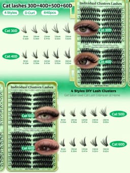 Lashsun 2522pcs Cluster Eyelashes Set, 14 Styles Including Cat Eye, Sheer, Cartoon, Thick, Bottom, Spiky Lashes, With Eyelash Glue, Makeup Remover, Eyelash Curler, Suitable For Beginners And Professionals, Easy DIY At Home, Daily Makeup Application
