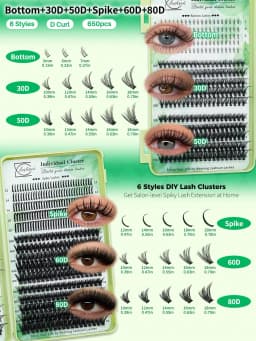 Lashsun 2522pcs Cluster Eyelashes Set, 14 Styles Including Cat Eye, Sheer, Cartoon, Thick, Bottom, Spiky Lashes, With Eyelash Glue, Makeup Remover, Eyelash Curler, Suitable For Beginners And Professionals, Easy DIY At Home, Daily Makeup Application
