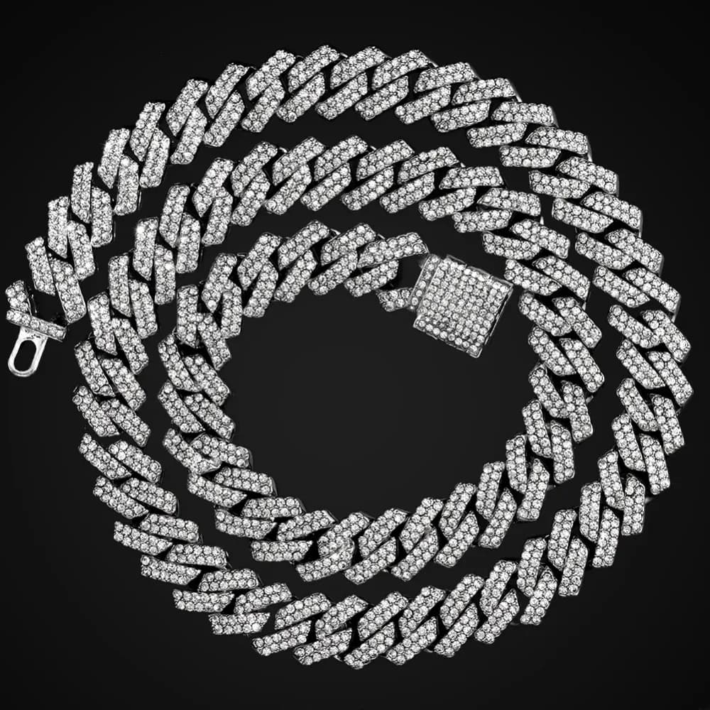 20-Inch Double-Drain Cuban Chain Unisex Ice-Frozen Edition Sparkling Diamond-Shaped Hip-Hop Style Cuban Necklace Jewelry