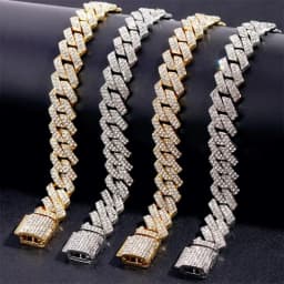 20-Inch Double-Drain Cuban Chain Unisex Ice-Frozen Edition Sparkling Diamond-Shaped Hip-Hop Style Cuban Necklace Jewelry