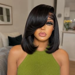 HD Lace Straight Human Hair Wigs 250% Bone Straight Short Glueless Wigs 13x6 HD Lace Front Wig With Baby Hair Pre Plucked Pre Bleached Silky Straight Unprocessed Black HD Lace Wigs For Women Halloween Wigs For Girl