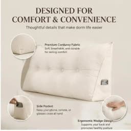 Dorm Headboard Pillow Twin XL Dorm Bed Wedge Cushion, No Nail College Dorm Room Essentials Back Support for Reading, Plush Bolster for Daybed Bun (Beige, 39.37x15.75in)