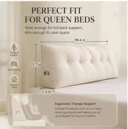 Dorm Headboard Pillow Twin XL Dorm Bed Wedge Cushion, No Nail College Dorm Room Essentials Back Support for Reading, Plush Bolster for Daybed Bun (Beige, 39.37x15.75in)
