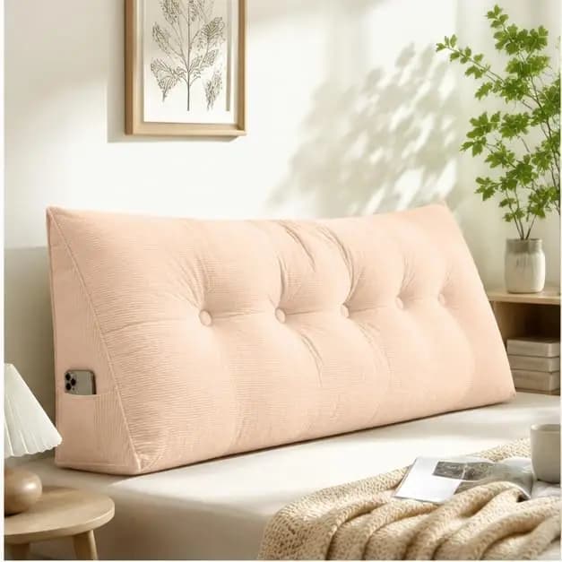 Dorm Headboard Pillow Twin XL Dorm Bed Wedge Cushion, No Nail College Dorm Room Essentials Back Support for Reading, Plush Bolster for Daybed Bun (Beige, 39.37x15.75in)