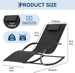 Outdoor Lounge Chair, Patio Chaise Rocking Chair, Recliner All-Weather Yard Pool