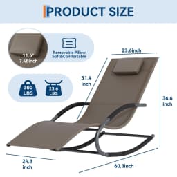 Outdoor Lounge Chair, Patio Chaise Rocking Chair, Recliner All-Weather Yard Pool