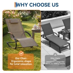 Outdoor Lounge Chair, Patio Chaise Rocking Chair, Recliner All-Weather Yard Pool