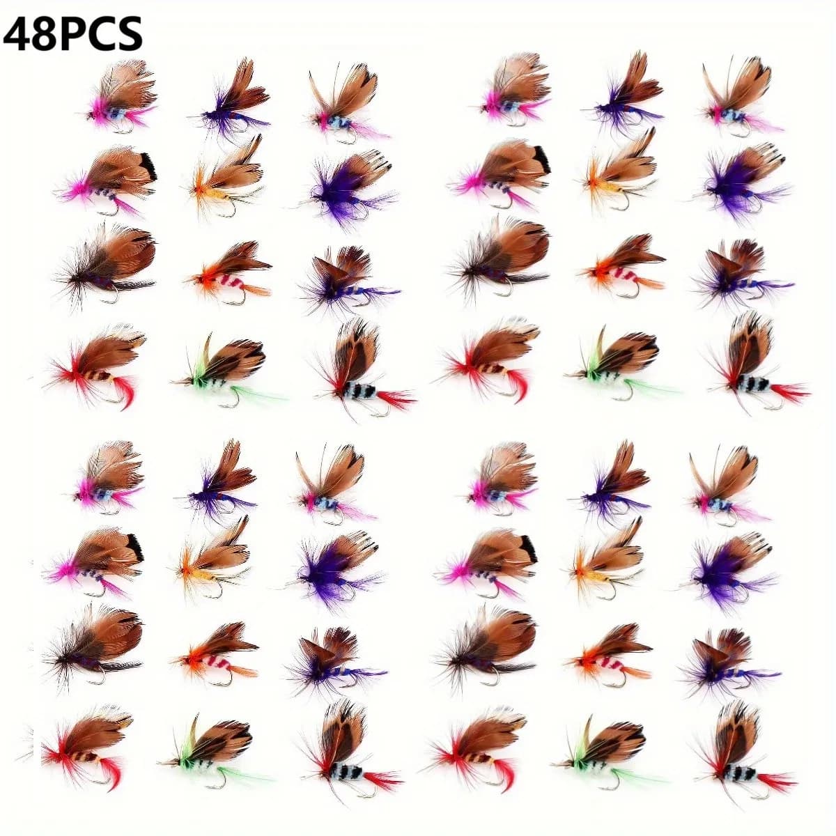48pcs Butterfly Fly Fishing Lures Realistic Feathered Design with Fishing Hooks