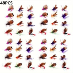 48pcs Butterfly Fly Fishing Lures Realistic Feathered Design with Fishing Hooks