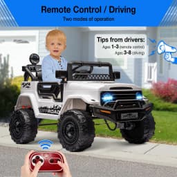 12V Kids Ride On Truck Car With Parent Remote, 3 Speeds, Spring Suspension, LED Lights, Music, Electric Toddler Toy