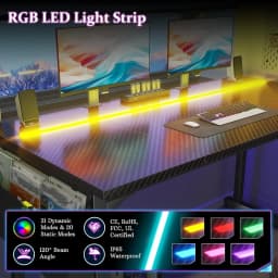 55" RGB LED Carbon Fiber Gaming Desk - Black, Side Storage, Headphone Hooks, Writing Study Table, Home Office, Metal Frame