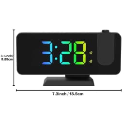 Multi-Functional Projection Alarm Clock Mirror LED Display Auto Dimming Light Snooze Dual Alarms 180° Rotatable Time Projector for Bedroom Decoration