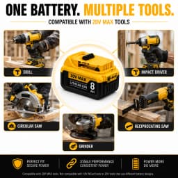 8.0Ah 20V MAX Replacement Battery for DEWALT, Compatible with DCB200 DCB205 DCB206 DCB208, Li-ion Rechargeable Battery Pack, US Local Warehouse