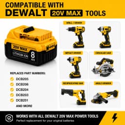 8.0Ah 20V MAX Replacement Battery for DEWALT, Compatible with DCB200 DCB205 DCB206 DCB208, Li-ion Rechargeable Battery Pack, US Local Warehouse