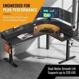 65" L‑Shaped Electric Standing Desk with 3 Drawers, Sit‑to‑Stand Height Adjustable Workstation 4 Memory Presets, Built‑in Power Strip USB‑A&Type‑C, Monitor Riser with LED Light, Cable Management Tray, Dual Motor 220 lbs Corner Desk