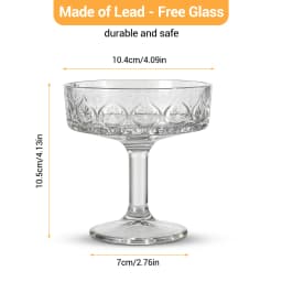 12 PCS Embossed Coupe Glasses, 5.4oz Lead-Free Crystal Cocktail Glasses for Martini Whiskey Dessert Embossed Coupe Glasses
