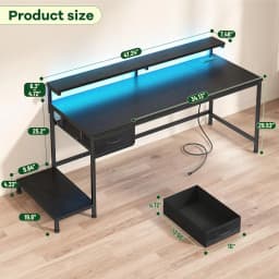 47.2" Gaming Desk with Power Outlet and LED Lights | Perfect for Bedrooms, Small Spaces, and Home Offices
