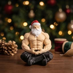 3-Piece Muscular Santa Claus Figurine Set - Funny Holiday Gift & Humorous Gag Gift for Office Desk - Collectible Buff Santa Statue Ornament - Flexing & Meditating Art Toys, Unique Christmas & Halloween Decoration