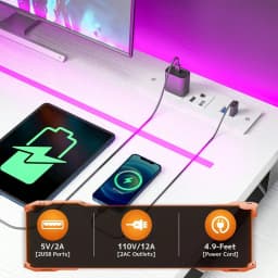56 Inch Gaming Desk With Power Outlet LED Lights Computer Desk With Fabric Drawer Storage Shelf Small Desk For Bedroom,Dorm