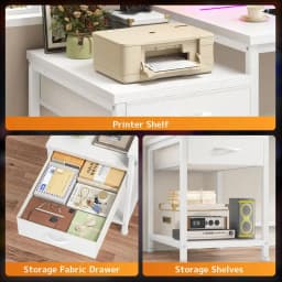 56 Inch Gaming Desk With Power Outlet LED Lights Computer Desk With Fabric Drawer Storage Shelf Small Desk For Bedroom,Dorm