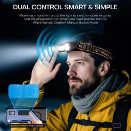 Dual Light Source Motion Sensor Headlamp, 7 Lighting Modes 500 Lumens LED Headlight, 180° Rotatable & Magnetic Head Lamp, Type-C Rechargeable 700mAh IPX4 Waterproof, 80g Lightweight for Camping, Running, Fishing, Repair