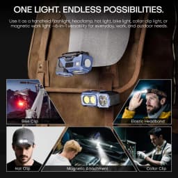Dual Light Source Motion Sensor Headlamp, 7 Lighting Modes 500 Lumens LED Headlight, 180° Rotatable & Magnetic Head Lamp, Type-C Rechargeable 700mAh IPX4 Waterproof, 80g Lightweight for Camping, Running, Fishing, Repair