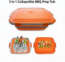3 IN1 M Collapsible BBQ Prep Tub with Lid Camping Meal Prep Cutting Board Bacon Maker Cooker Tray Efficient Food Prep Kitchen Tools