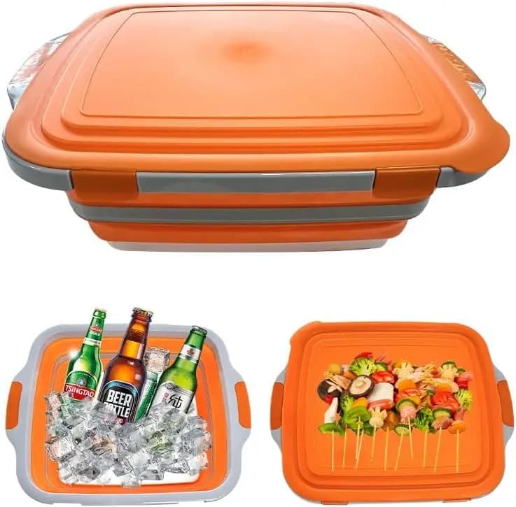 3 IN1 M Collapsible BBQ Prep Tub with Lid Camping Meal Prep Cutting Board Bacon Maker Cooker Tray Efficient Food Prep Kitchen Tools