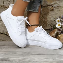Women White Platform Sneakers 2026 New Fashion Lace Up Skate Shoes Ladies Light Soft Leather Casual Walking Shoes Non Slip Flat Sole All Match Daily Outdoor Comfy Versatile White Trainer Footwear Trendy Minimalist Basic White Sneakers for Daily Travel Sho