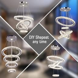 4-Ring Crystal Chandelier, Dimmable LED Pendant