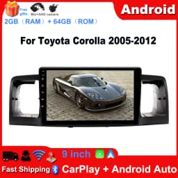 Car Radio Stereo 9-inch Android 15 GPS Navi Head Unit with Carplay and Android Auto FM/RDS DSP SWC WiFi Bluetooth Mirror Link 2+64G Car Player for Toyota Corolla 2005-2012