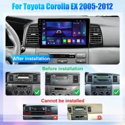 Car Radio Stereo 9-inch Android 15 GPS Navi Head Unit with Carplay and Android Auto FM/RDS DSP SWC WiFi Bluetooth Mirror Link 2+64G Car Player for Toyota Corolla 2005-2012