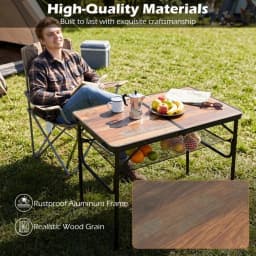 3 FT Folding Camping Table Adjustable Height Portable Picnic Side Table with Storage Net Carry Handle Heavy Duty Aluminum Frame for Outdoor Beach Tailgate BBQ Patio