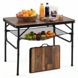 3 FT Folding Camping Table Adjustable Height Portable Picnic Side Table with Storage Net Carry Handle Heavy Duty Aluminum Frame for Outdoor Beach Tailgate BBQ Patio