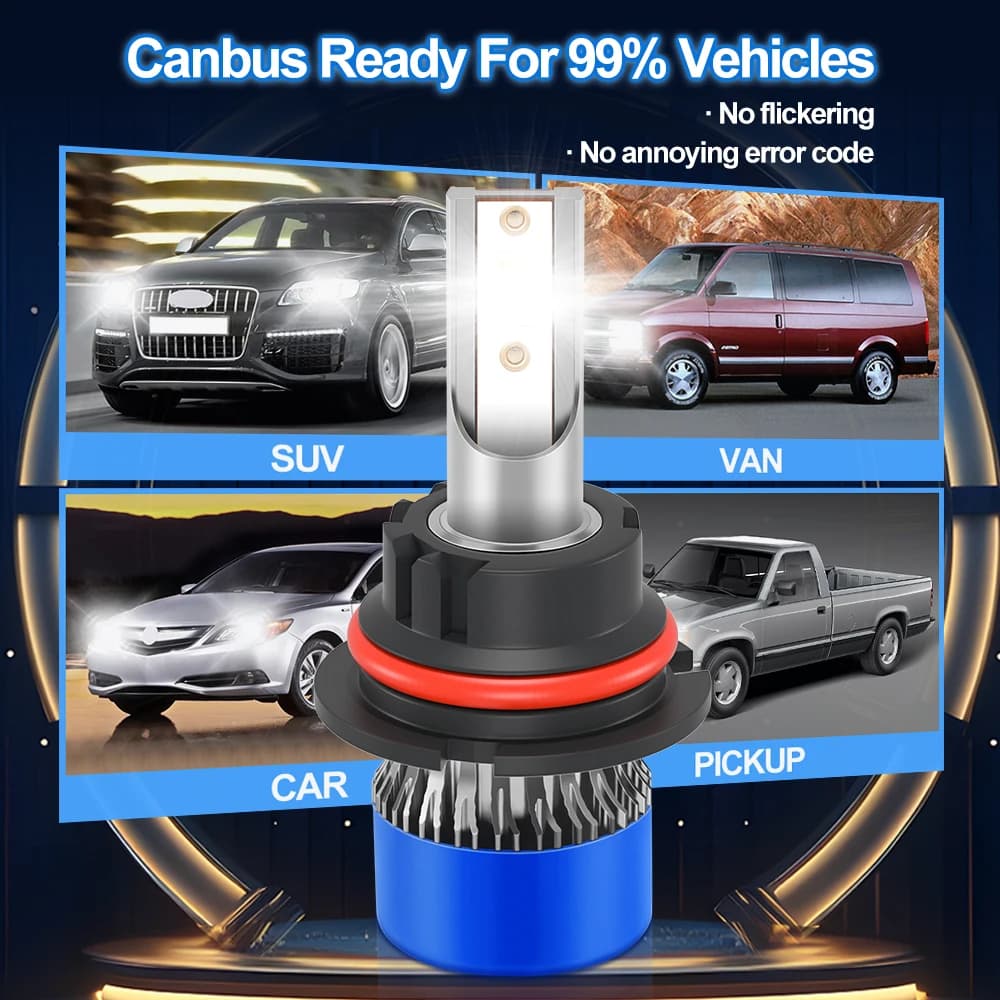 Roadsun Car LED Headlight Bulbs 120W 22000LM CANBUS Super Bright 9007/HB5 High&Low Beam LED Car Headlamps 6000K DC12V 3570 CSP Chips Auto Light Bulbs Universal Fit For Car Motors