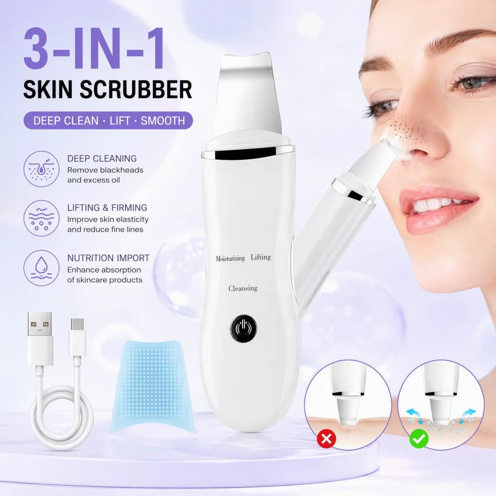 Face Scrubber, Skin Spatula, Facial Silicone Pore Cleaner | 3 Modes Wireless, Deep Cleansing & Exfoliating, Blackhead & Whitehead Remover | Lifts Tightens Skin, Reduces Fine Lines, Boosts Absorption For Skincare |