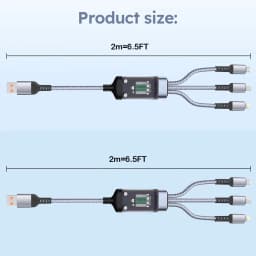 1PC Grey 2M/6.5FT USB Nylon Braided 3 In 1 Fast Charging Cable With Type-C, Micro USB, IP Port,For Iphone For Samsung For Huawei, Multi Port Multiple Charging Wire