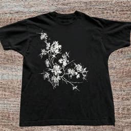 Unisex Retro Asian Aesthetic Casual Tops 1Pc Crew Neck Short Sleeve Grunge White Ink Cherry Blossom Branch Floral Brush‑Stroke Graphic Print Tees