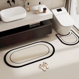 3pcs Set Vintage Bathroom Rug Set, Line Art Pattern, Absorbent Non-Slip Bath Mat, Bathroom U-Shaped Toilet/Pedestal Mat, 2.5mm Thickness Back To School Entryway Decor Bathroom Kitchen Decor